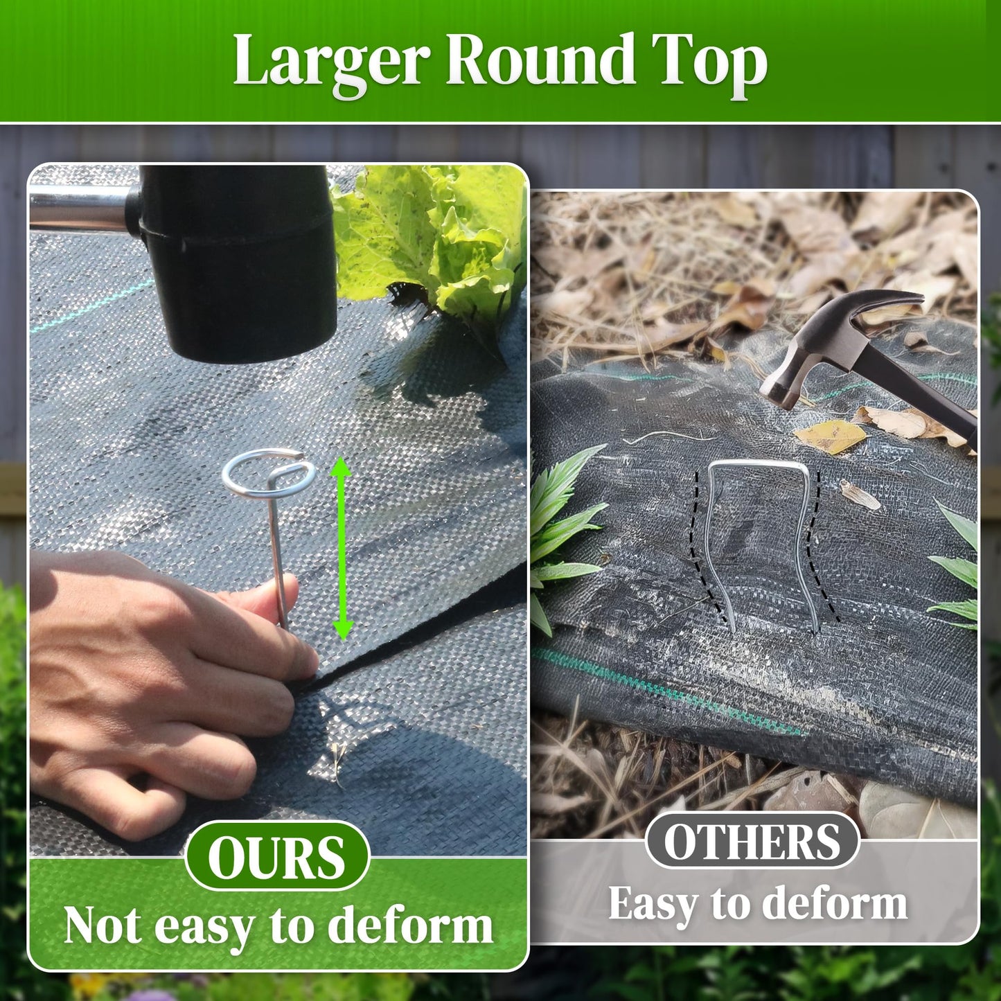 Quibbay 100 Pcs Circle Top Landscape Staples, 11 Gauge Landscape Fabric Pins, Not Easy to Bend 6 inch Galvanized Landscape Fabric Stakes, Garden Stakes for Landscaping, Heavy Duty Ground Stakes