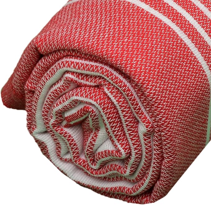 Bersuse Towels Anatolia XL Beach Blanket Throw Blanket Turkish Towel 100% Cotton Extra-Large Quick-Dry Lightweight Premium Peshtemal Towel - 61x82 Inches, Red (Set of 6)