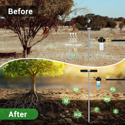 Deep Root Watering Tool for Trees Watering Spike with Fertilizer Bottle | Stainless Steel Root Feeder for Trees Irrigation System for Outdoor Garden, Plant & Shrubs Growth with Brass Valve | T-Handle