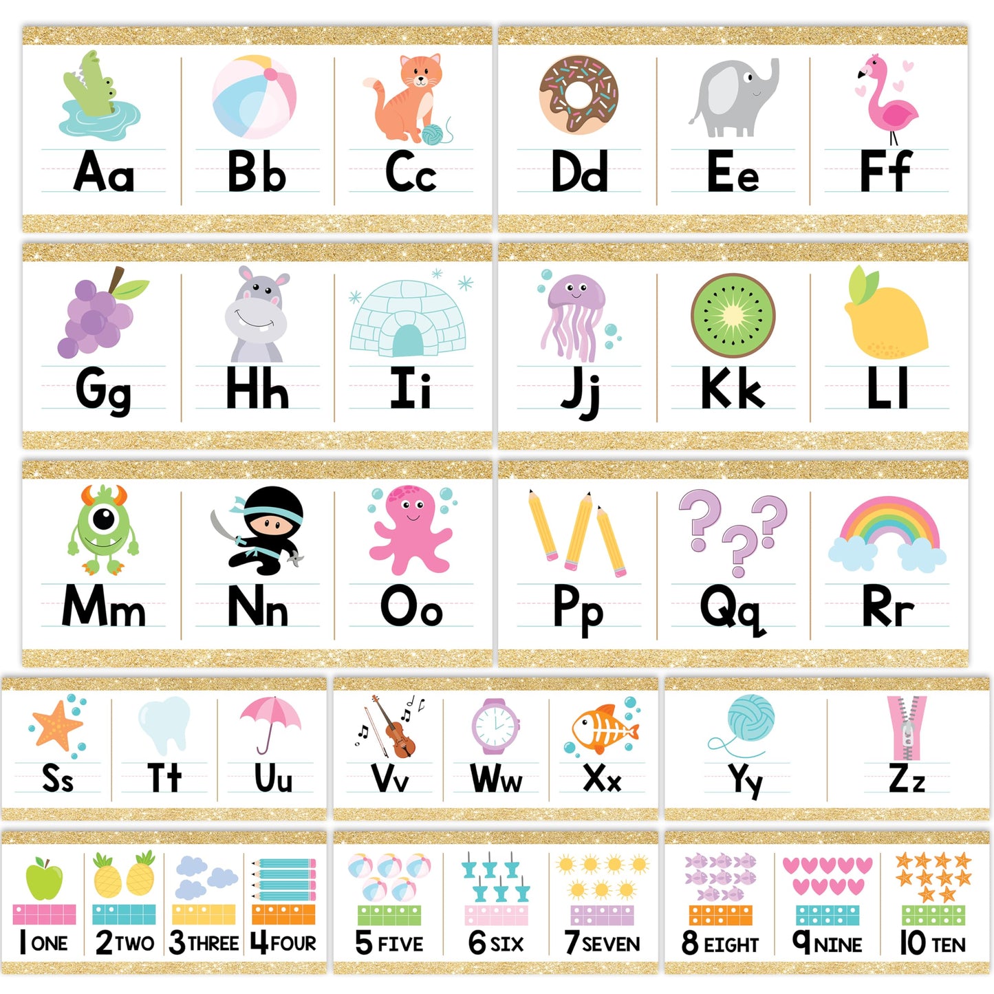 Hadley Designs Alphabet for Classroom Wall Decor - ABC Posters for Classroom Wall Chart Preschool & Kindergarten, ABC Letters & Number Line Elementary, Alphabet Cards, Varsity Letter Classroom Decor