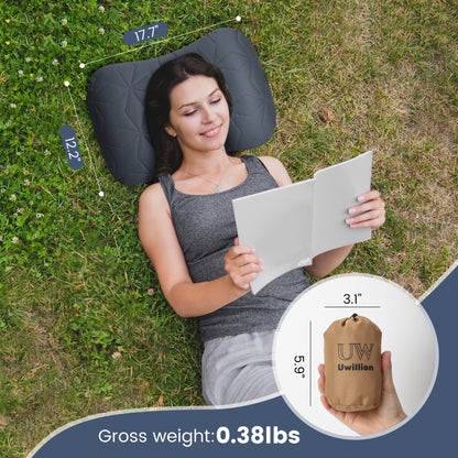 UWILLION Camping Pillow with Removable Cover - Ultralight Inflatable Pillow for Camping Lightweight, Ergonomic and Washable for Camping, Hiking, and Travel Gray