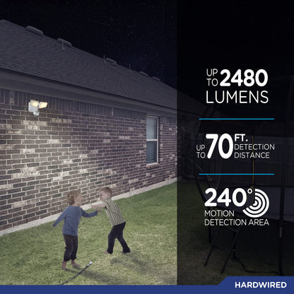 Enbrighten 2-in-1 LED Flood Light Outdoor, Security Light, 2480 Lumens, 2 Adjustable, 2200K-5000K, Motion Sensor Outdoor Light, White, 2 Head, Perfect for Driveway, Patio, Garage, and More, 40940