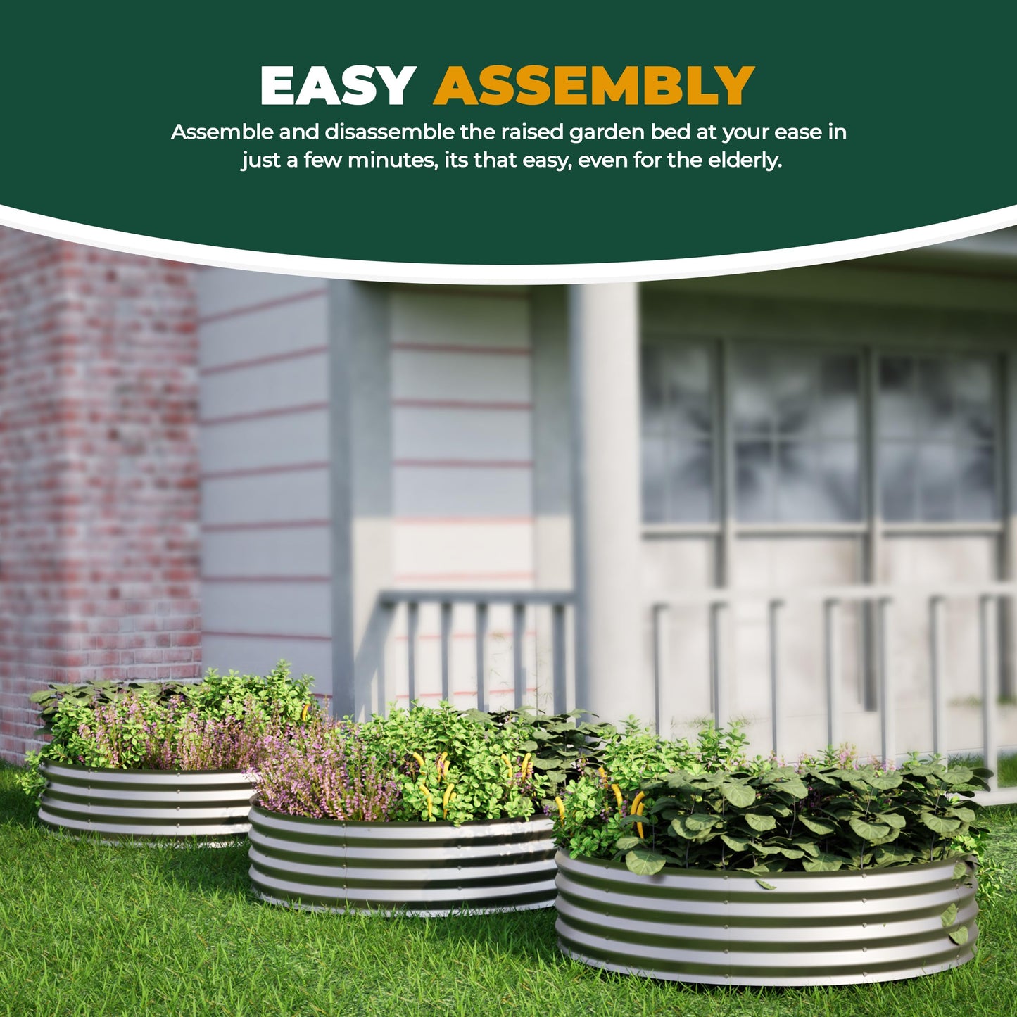 Utopia Home Galvanized Raised Garden Bed Kit 2x2x1 Ft, Planter Box Round Raised Garden Beds Outdoor, Easy Assembly Metal Raised Bed for Gardening Vegetables, Fruits, Flowers, Pack of 3, Silver