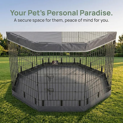 PJYuCien Dog Playpen with Top Cover and Bottom Pad - Metal Foldable Exercise Pen, 8 Panels 42" H x 24" W Indoor Outdoor Pet Fence Puppy Crate Kennel, Gray