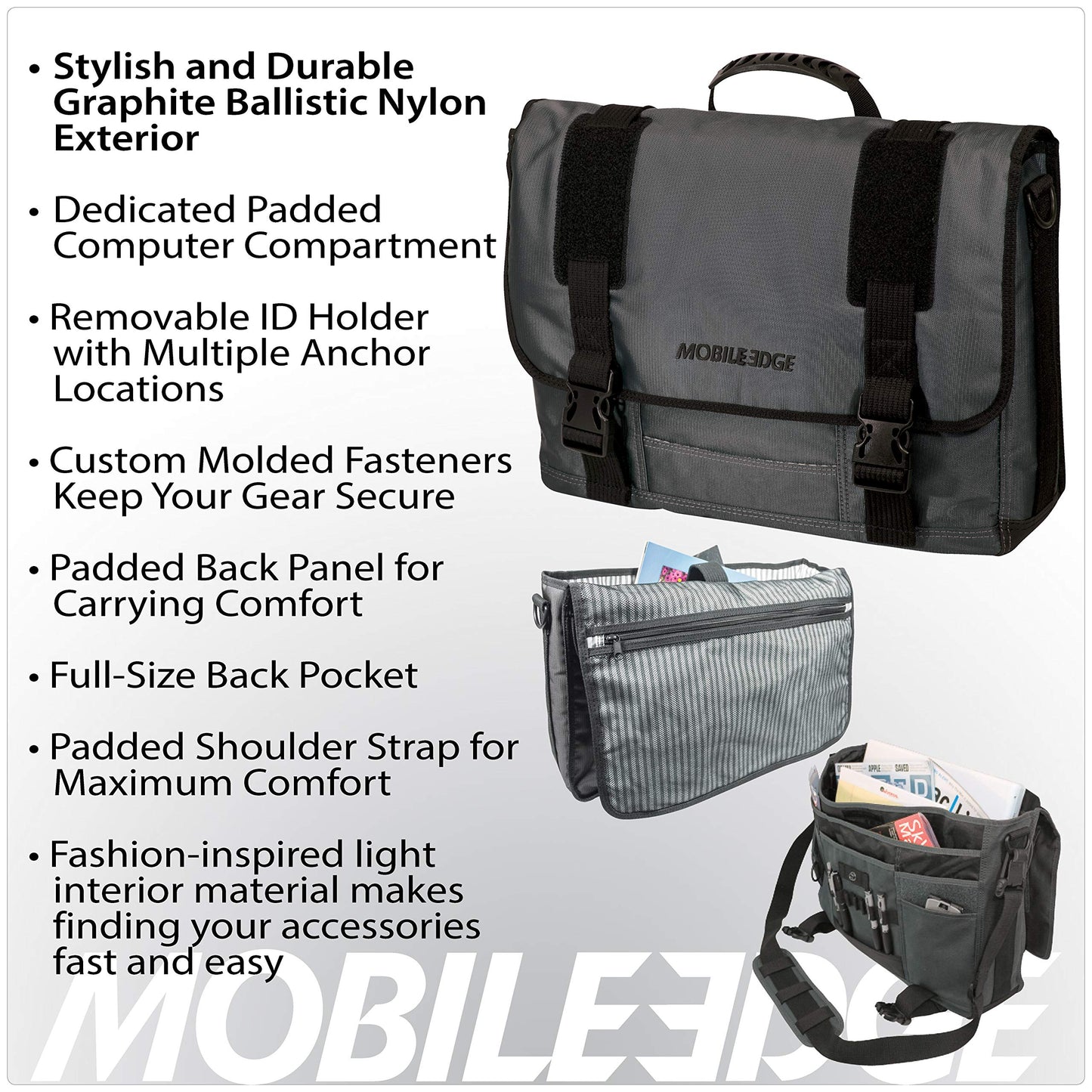 Mobile Edge ECO Laptop Messenger Bag for Men and Women, Fits Up To 17.3 Inch Laptops, Travel Work Computer Bag, Cotton Canvas, Padded Pockets, Black