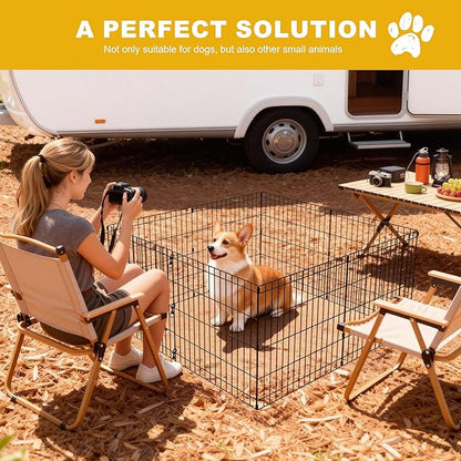 Dog Playpen,Foldable Metal Puppy Play Pen with Bottom Pad,24x36in 8 Panels Dog Playpen with Door for Indoor Outdoor,Heavy-Duty Pet Exercise Fence for Small Medium Animals