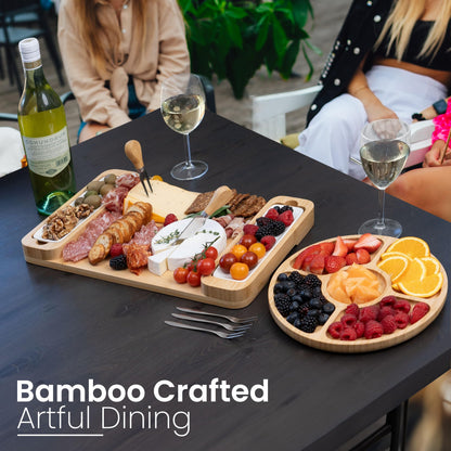 Charcuterie Board Gift Set - Bamboo Cheese Board & Serving Tray for Meat, Cheese, Crackers, Fruit - Large Wooden Charcuterie Boards for Parties - Wedding Gift, Housewarming, Gifts for Women & Couples