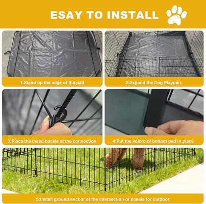 Dog Playpen, Foldable Metal Puppy Play Pen with Bottom Pad, 24x30in 8 Panels Dog Playpen with Door for Indoor Outdoor, Heavy-Duty Pet Exercise Fence for Small Medium Animals