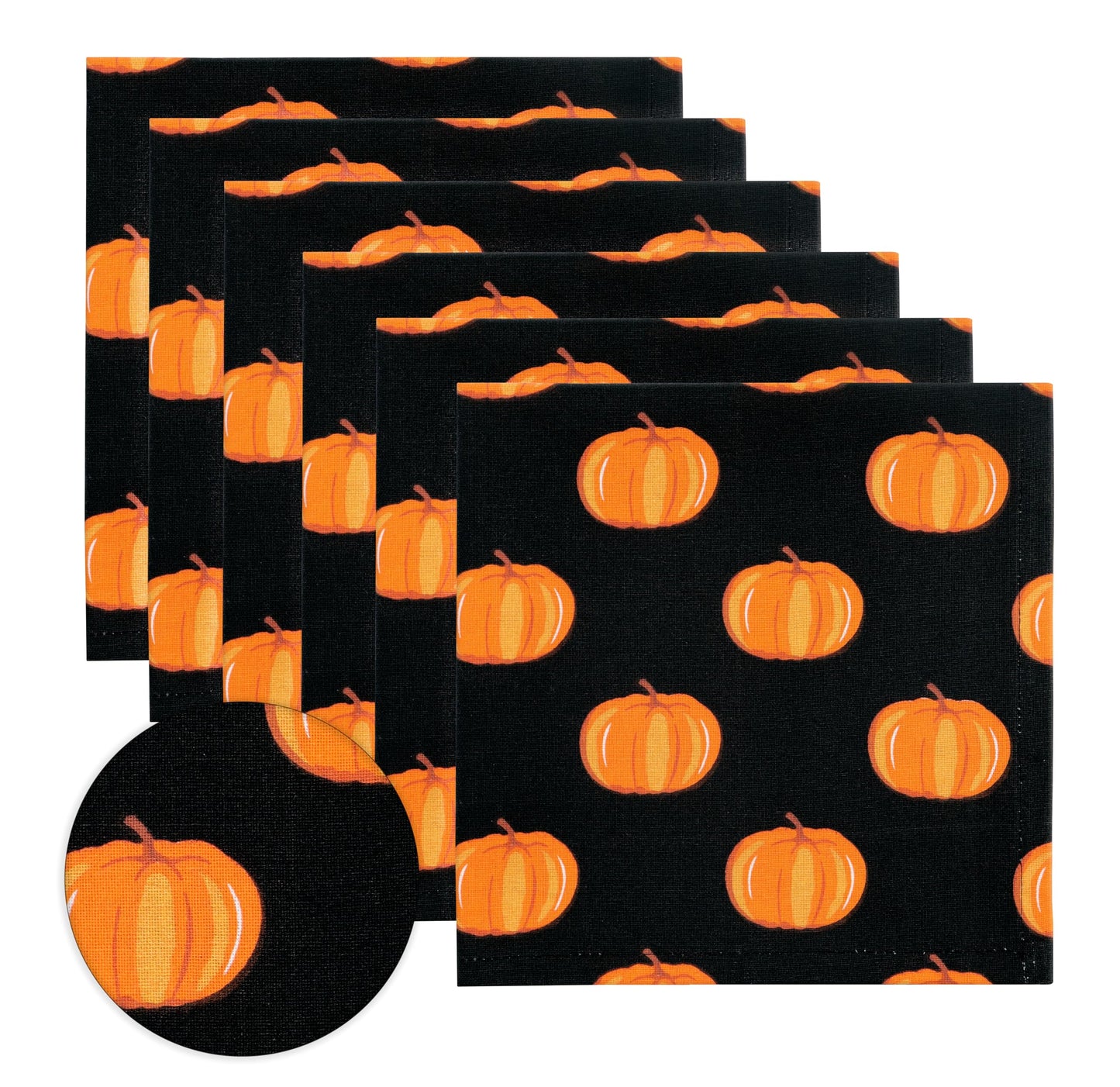 PurpleEssences Fall Pumpkin Harvest Thanksgiving Cloth Napkins 18x18 Inch, Set of 6 - Reusable, Washable Dinner Napkins for Home, Kitchen & Parties - Halloween Pumpkin