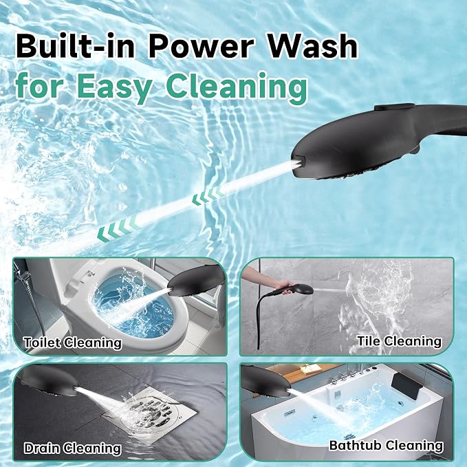 BRIGHT SHOWERS High Pressure Shower Head with Handheld, 9 Spray Settings Showerhead Built in Power Wash to Clean Tub and Pets, Extra Long 69" Hose, Adjustable Bracket, Oil-Rubbed Bronze