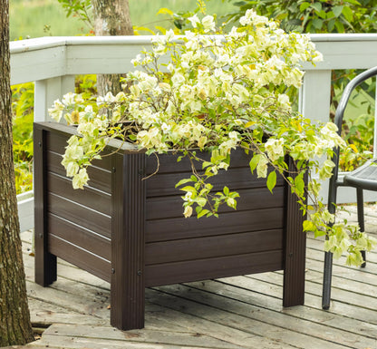 New Age Garden® ECOFLEX Square Planter 24"" - Durable, Walnut Finish - Ideal for Herbs, Flowers, Vegetables - Can Be Painted, Includes 10 Year Limited Manufacturer's Warranty, Brown