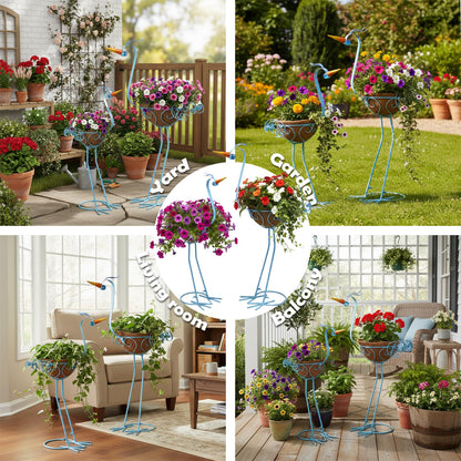 J-Fly 2 Sets Pelican Metal Flowers Plant Holders Stand with Coconut Pots, Plants Stand Indoor Flower Pots Outdoor, Room Home Living Room Front Outdoor Patio Decor, Gardening Valentine Decoration Gifts