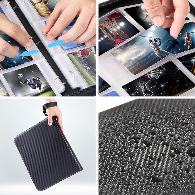 WOT I Trading Card Binder, 900 Pockets Sleeves with Zipper, Double Sided Pockets Card Holder Carry Case for Baseball Card, Football Card