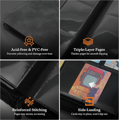 Trading Card Binder 9 Pocket - Premium Card Collection Binder for 360 Cards, Durable Side-Loading Card Album with Zipper, Perfect for TCG, MTG, and Sports Cards, Blue