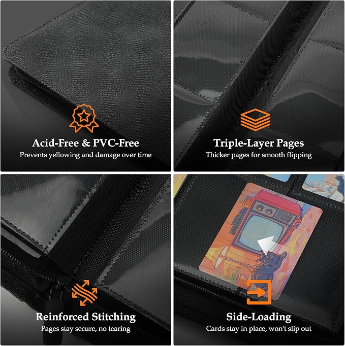 Card Binder 9 Pocket - Premium Card Collection Binder for 360 Cards, Durable Side-Loading Card Album with Zipper, Perfect for TCG, MTG, and Sports Cards, Black