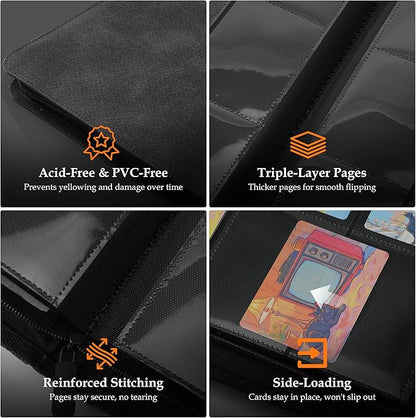 Trading Card Binder 9 Pocket - Premium Card Collection Binder for 360 Cards, Durable Side-Loading Card Album with Zipper, Perfect for TCG, MTG, and Sports Cards, Red