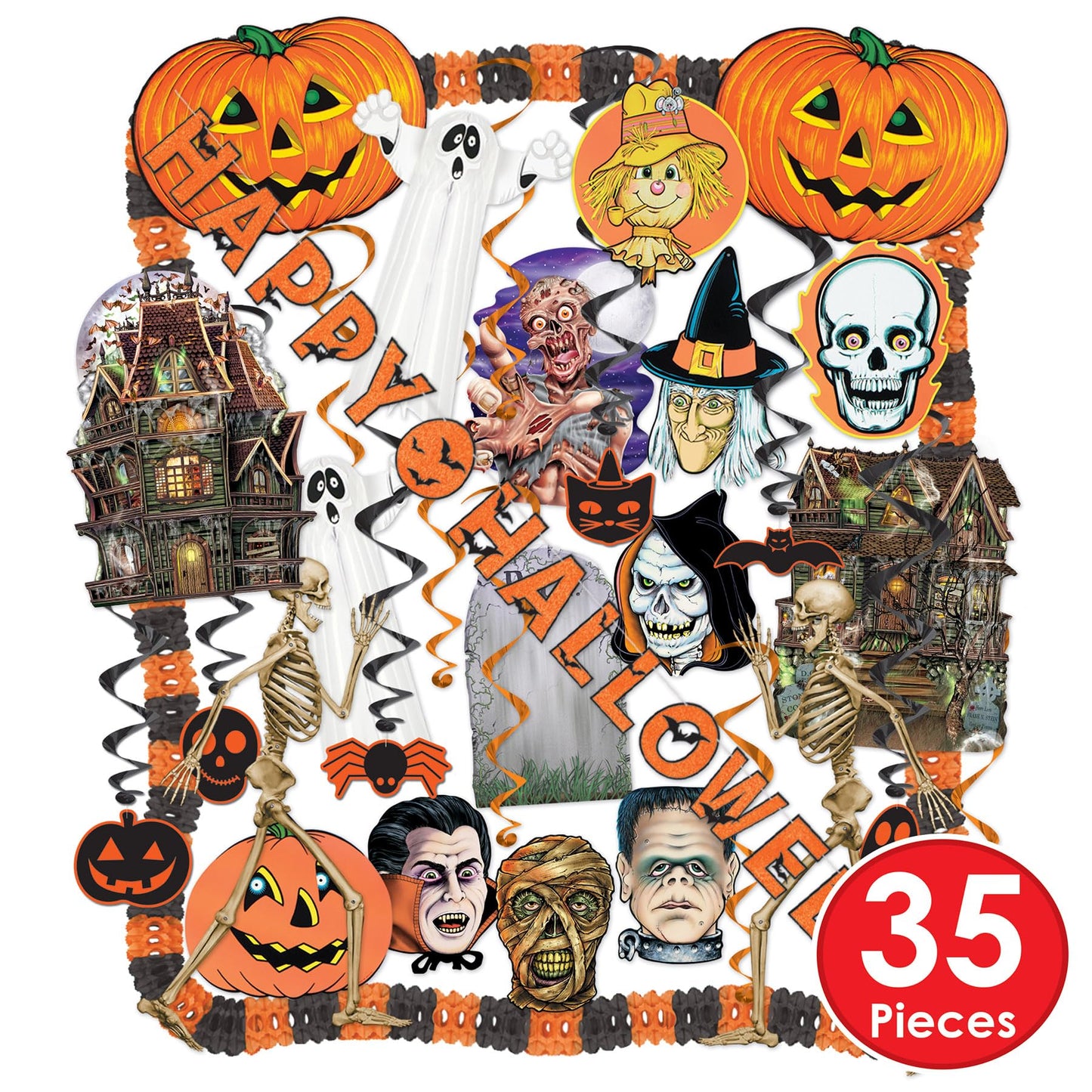 Beistle 24 Piece Halloween Decorating Kit - Complete Party Pack of Seasonal Decor for Haunted Houses and Spooky Holiday Parties