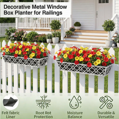 LAWYAMAI 4 Pack 30 Inch Railing Planter Boxes with Adjustable Brackets & Non-Woven Liner, Deck Window Hanging Flower Box for Balcony, Fence, Patio, Outdoor Garden, Gray