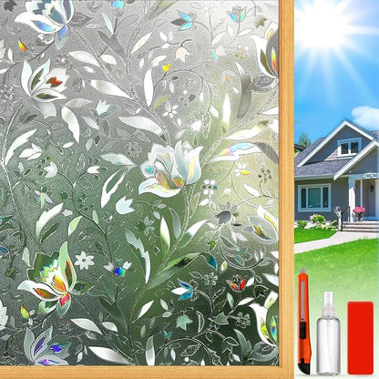 Rainbow Window Privacy Film Decorative, Stained Glass Tint for Home, 3D Decals Clings for Glass, Static Cling Sticker, Suncatcher Cover,45.2" by 78.74"