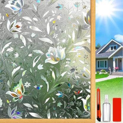 Rainbow Window Privacy Film Decorative, Stained Glass Windows Tint for Home, 3D Decals Clings for Glass Windows, Static Cling Window Sticker, Suncatcher Cover,35.4" by 157.4"