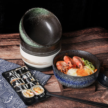 Cteaffee Ceramic Ramen Bowl Set, 38 OZ, Japanese Style, Durable, Microwave & Dishwasher Safe, Includes Spoon & Chopsticks (6), Blue