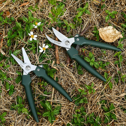 LIVINGO 7.5 Inch Garden Pruning Shears Set, Stainless Steel Straight & Curved Blades with Spring Lock, Hand Pruners for Trimming Plants, Flowers, Herbs and Small Branches