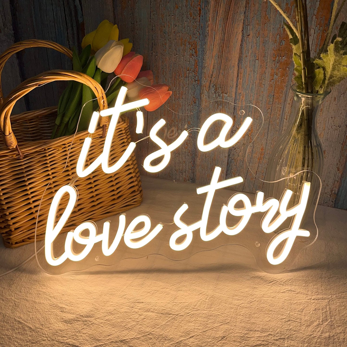Its a Love Story Neon Sign, Warm White USB Led Light Up Signs for Bedroom Aesthetic Birthday Wedding Party Gift Boyfriend Girlfriend Lover Women Men Room Bathroom Decoration Gift, 15.7 x 11.8 Inch