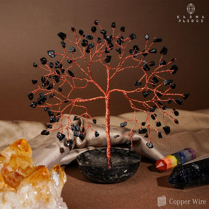 KARMAPLEDGE 7 Chakra Black Obsidian Crystal Tree of Life Positive Energy & Good Luck, Money, Feng Shui Decor, Home and Office Desk Decoration, Spiritual Gifts for Women, for Dad