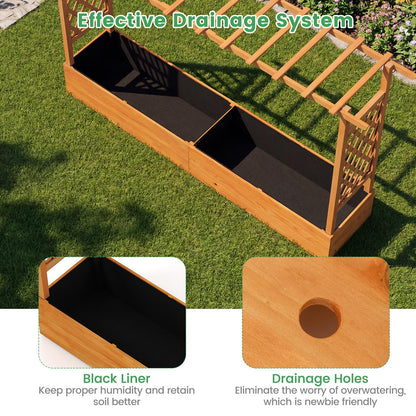 Giantex Raised Garden Bed with Trellis & Hanging Roof, Wood Planter Box with Bottom and Drainage Holes, Freestanding Garden Planter for Flower Vegetable Fruit Herb Climbing Vines (79" x 17.5" x 45")