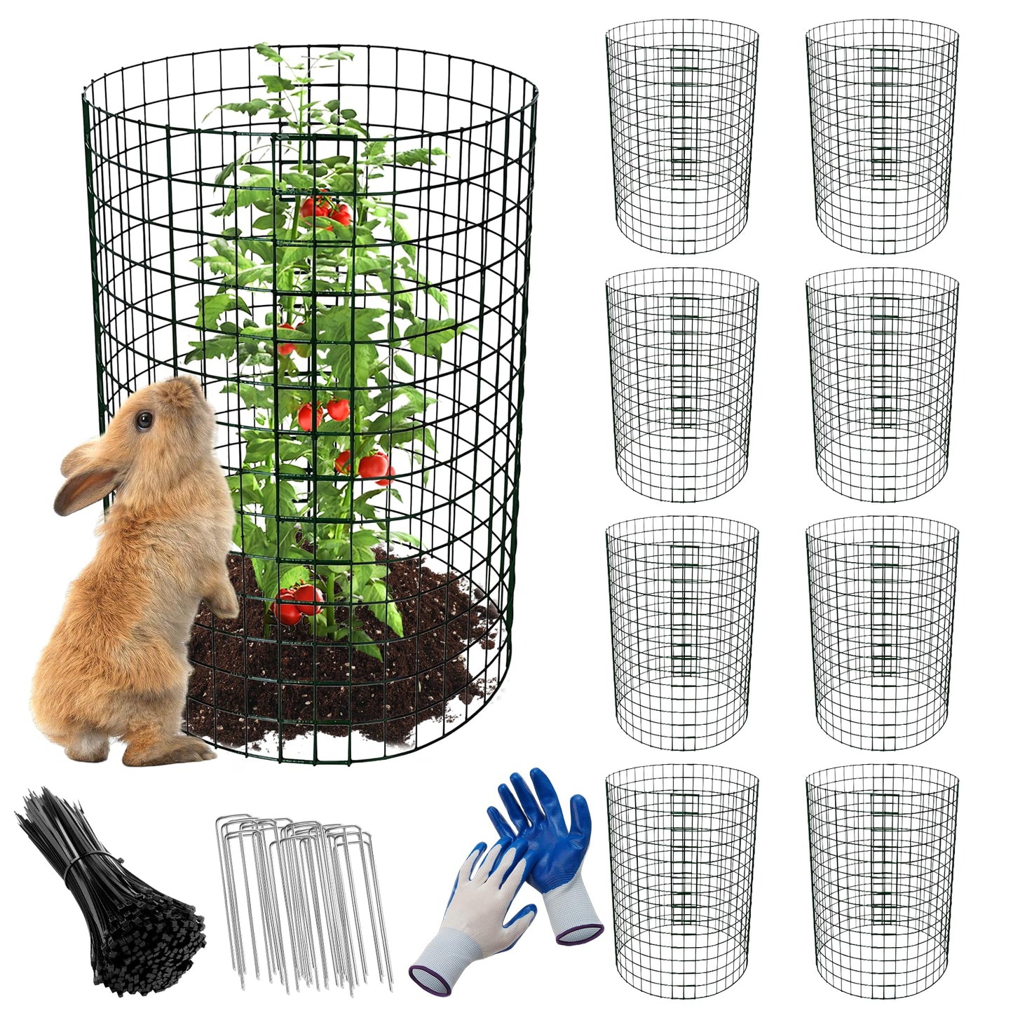 8 Pack Plant Protectors from Animals, 13.8"x 12" Wire Plant Protector, Wire Cages for Plants with Stakes and Cable Ties, Metal Plant Cages for Plants, Vegetables, Flowers