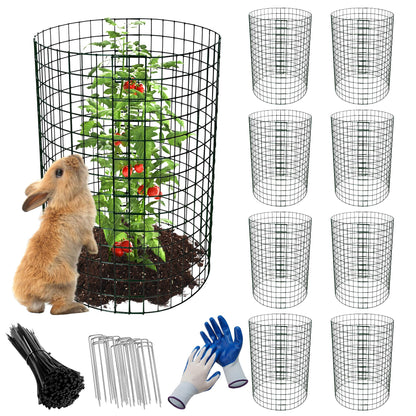 8 Pack Plant Protectors from Animals, 13.8"x 12" Wire Plant Protector, Wire Cages for Plants with Stakes and Cable Ties, Metal Plant Cages for Plants, Vegetables, Flowers