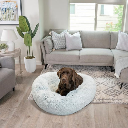 Best Friends by Sheri The Original Calming Donut Dog Bed for Large Dogs up to 100 lbs, Shag Faux Fur, Frost Gray, Large, 36" x 36"