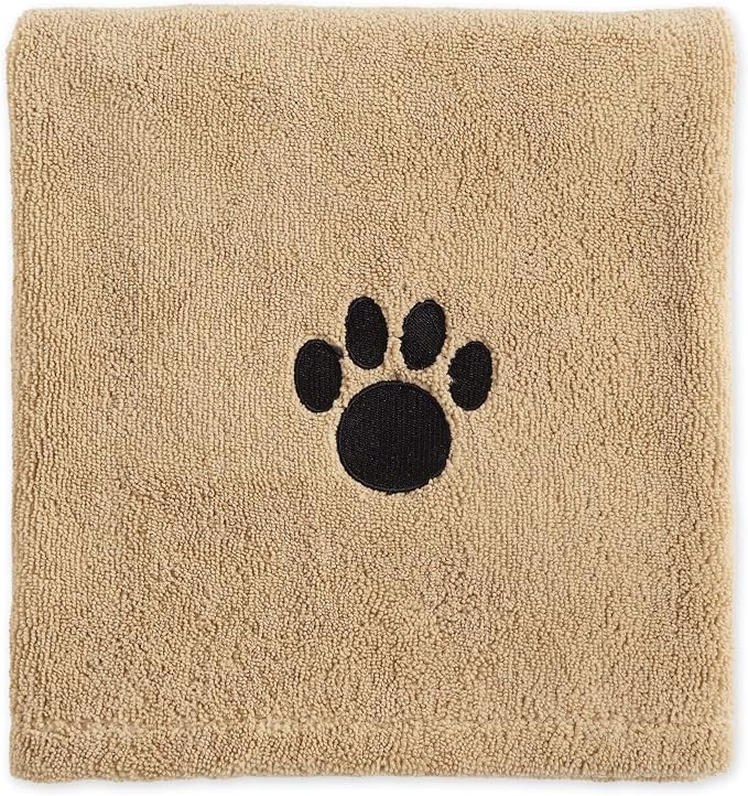 Bone Dry Pet Grooming Towel Collection Absorbent Microfiber X-Large, 41x23.5", Embroidered Taupe