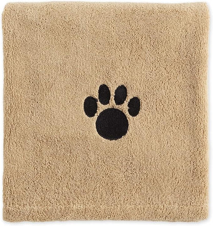 Bone Dry Pet Grooming Towel Collection Absorbent Microfiber X-Large, 41x23.5", Embroidered Taupe
