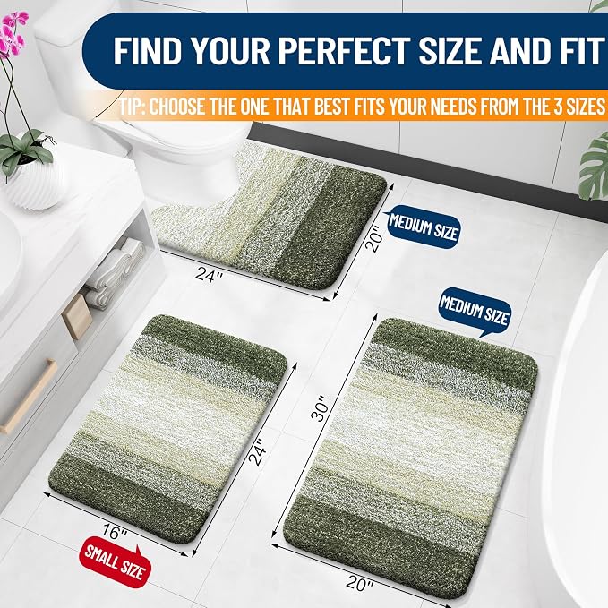 OLANLY Large Bathroom Rugs Mat 45x27, Extra Soft Absorbent Microfiber Bath Rugs, Rubber Backing, Quick Dry, Washable Bath Mats for Bathroom Floor, Tub and Shower, Home Decor Accessories, Dark Green