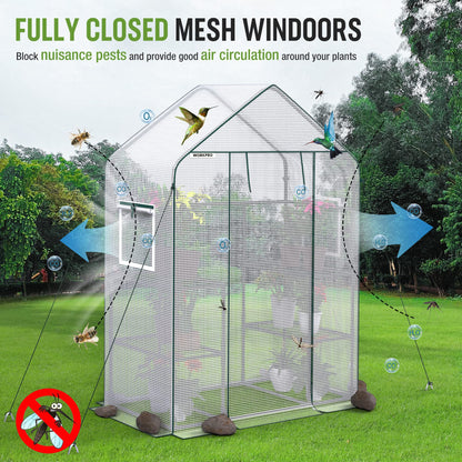 WORKPRO Greenhouse, 56"X 28" X 77" Portable Small Greenhouses for Outdoors & Indoors, Sturdy Green House Kit with Thicken PE Cover, Windows, 3 Tier 4 Shelves for Patio, Backyard, Balcony