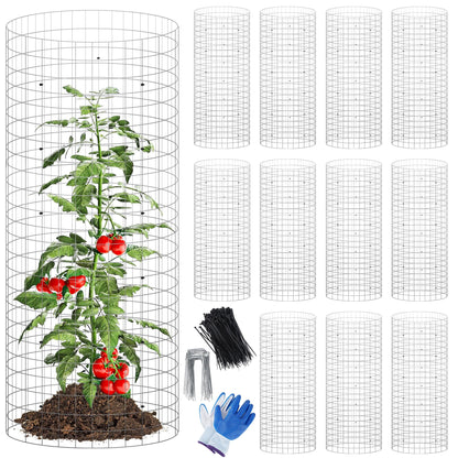 winemana 12 Set Garden Plant Protector Cage,36 Pcs 24x12 IN Metal Wire Protectors for Plants, Protection Cages with Stakes Nylon Ties Animals Barrier to Keep Rabbit Chicken Away from Flower Vegetables