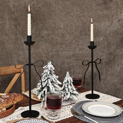 Black Taper Candlestick Holders,Set of 2 Bow Candle Stick Holders,Metal Modern Candle Stands Decorative for Dining Table Centerpiece,Wedding Decor