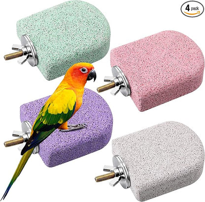 4 Pack Bird Beak Grinding Stone, Pumice Lava Ledge for Birds, Chinchillas, Hamsters, Parrots, Bird Perch Stand Climbing Ledge, Teeth & Beak Grinding Block (Short)