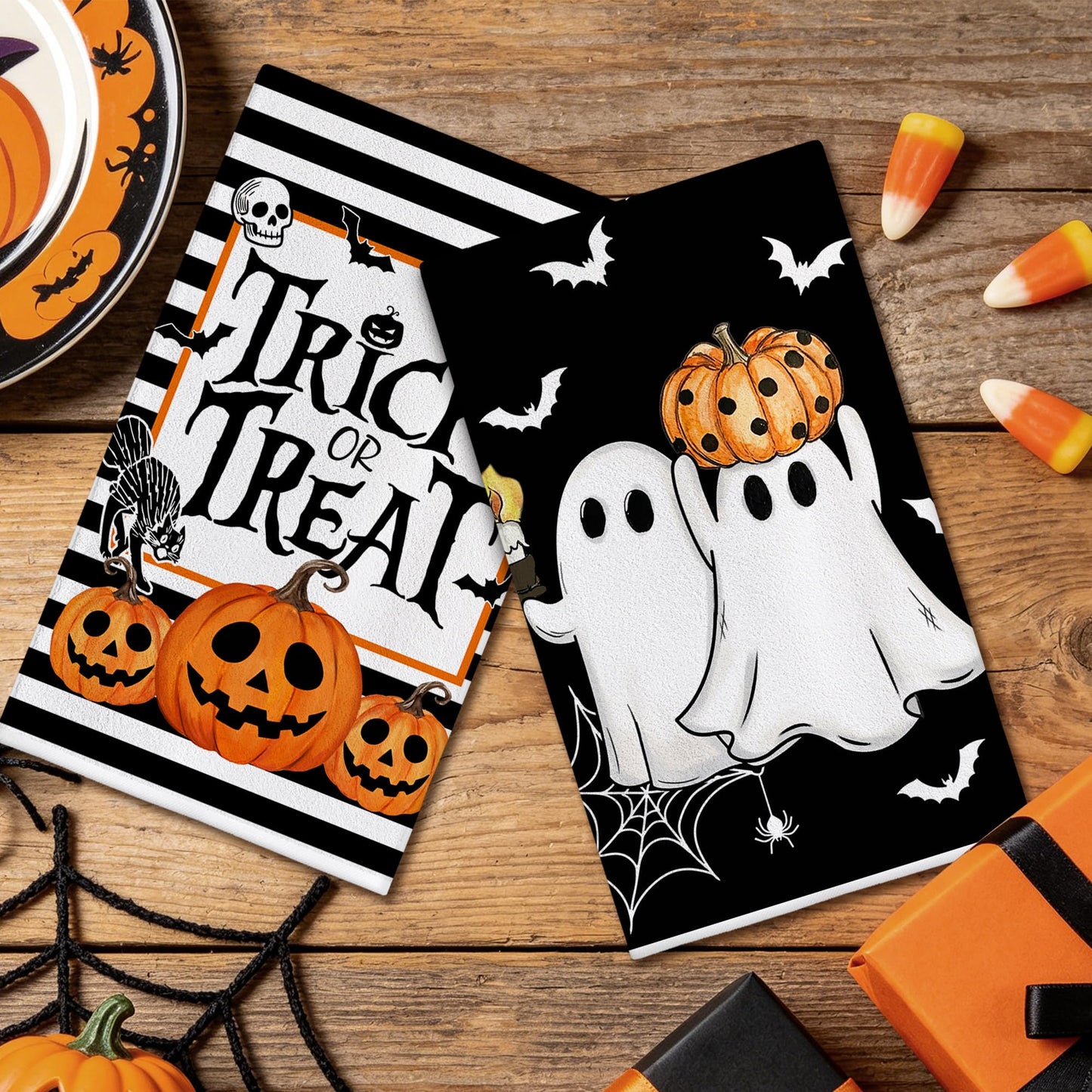 Hexagram Halloween Kitchen Towels, Black Halloween Hand Towels for Bathroom