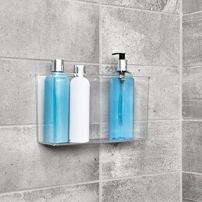 iDesign Adhesive Organizer Bin, Set of 2, Clear | Damage-Free Hanging, For Kitchen, Bathroom, or Office
