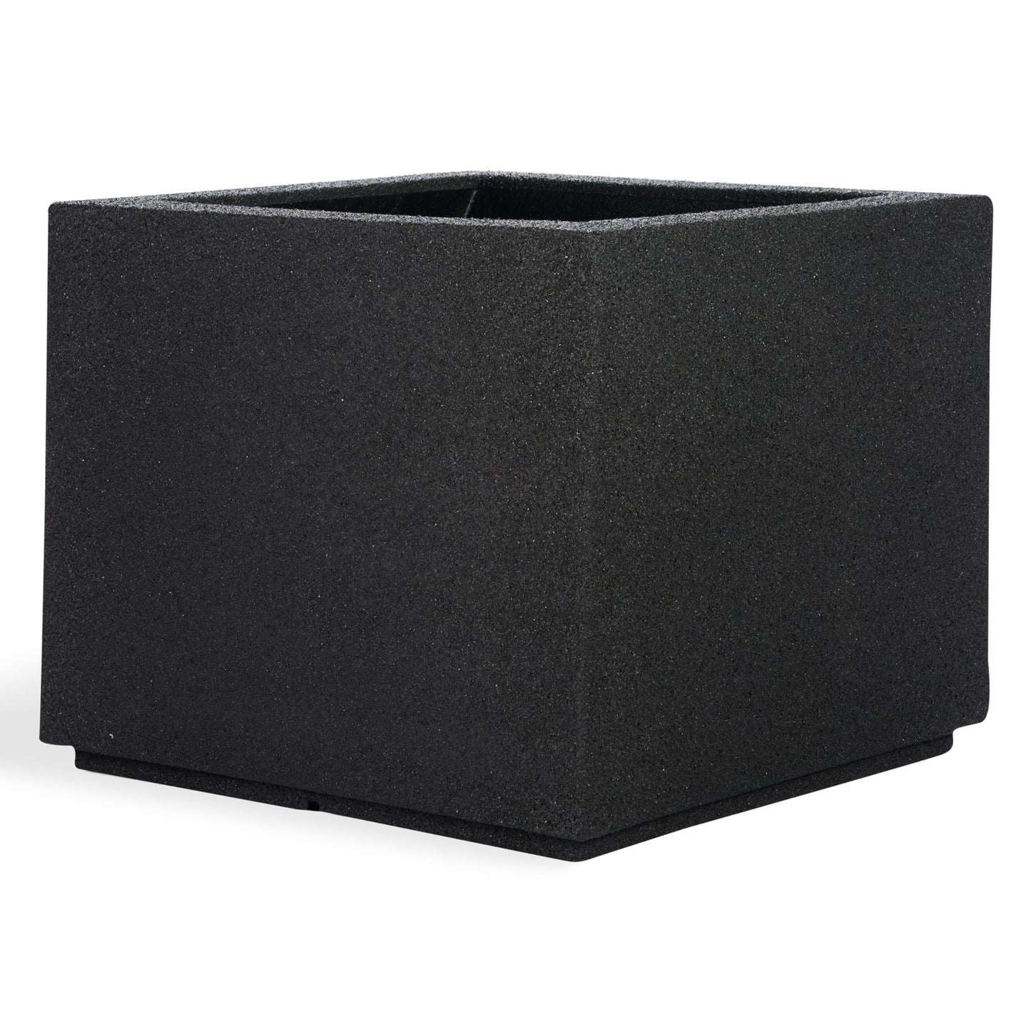 PolyStone Monterray Cube Planter – 23" x 19" x 19" – Large Square Indoor/Outdoor Planter Box for Patio & Garden – Modern Stone-Look Resin – All-Weather w/Drainage Holes - Made in USA – Black Granite