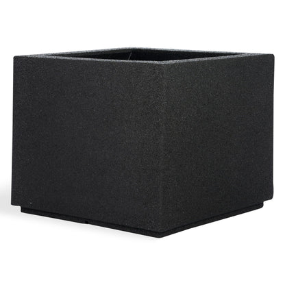 PolyStone Monterray Cube Planter – 23" x 19" x 19" – Large Square Indoor/Outdoor Planter Box for Patio & Garden – Modern Stone-Look Resin – All-Weather w/Drainage Holes - Made in USA – Black Granite