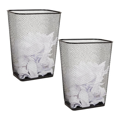 Mind Reader Executive Waste Paper Bins, 10 Gallon, Black, Set of 2 | Metal Mesh, Solid Bottom, Non Slip Pads, Office and Home