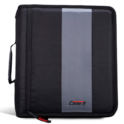 Case-it Classic Zipper Binder | 2-Inch O-Rings, 350 Sheet Capacity, Multiple Storage Pockets & Shoulder Strap | School & Office Organizer | D-251 Jet Black.