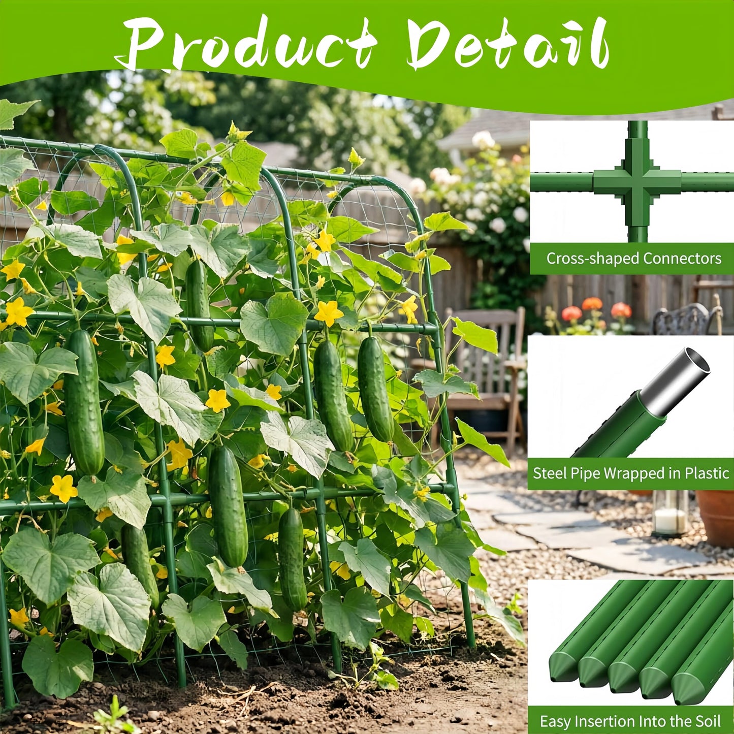 Heavy Duty Cucumber Trellis for Raised Bed, U-Shape Garden Trellis for Climbing Plants Outdoor, Metal Arch Vegetables Trellis, Plant Support for Grape Vine Tomato Pea Bean Squash (Green 48x48X32)
