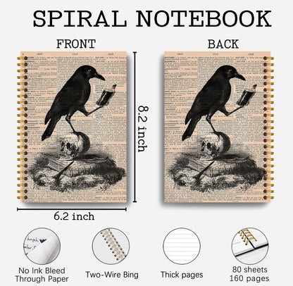 Guymn Gothic Skull Raven Notebook - Goth Journal, Cool Notebook Journal, Witchy Journal Notebook, Witch Stuff, Gothic Office Supplies, Halloween Notebook, Spiral Notebook 5.5x8.3