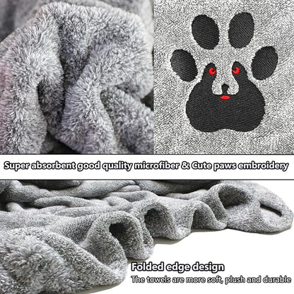 Dogvingpk Extra Large Dog Towel 2 Pack, Super Absorbent Soft Quick Drying Microfiber Pet Bath Towels for Large & Medium Dogs (XL-55" * 36", Grey and Black)