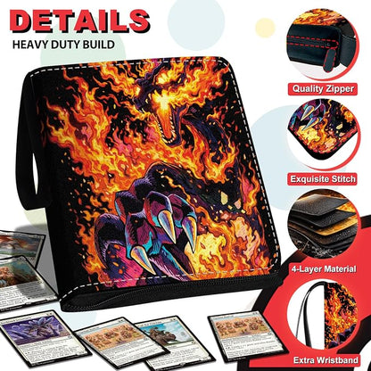 440 Card Binder 4 Pocke 3-Ring Trading Card Binder with 55 Page Removable Sleeves, High Storage Trading Card Holder Collection Card Album Carrying Organizer Case for TCG Cards-Fire Dragon