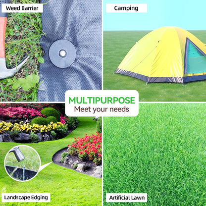 EISENSP 200 Pack Landscape Stakes with Gasket Caps - 6.3 Inch Heavy-Duty Galvanized Steel Garden Spikes are Used to Fixing Weed Barrier, Artificial Lawn, Patio Rug, Etc
